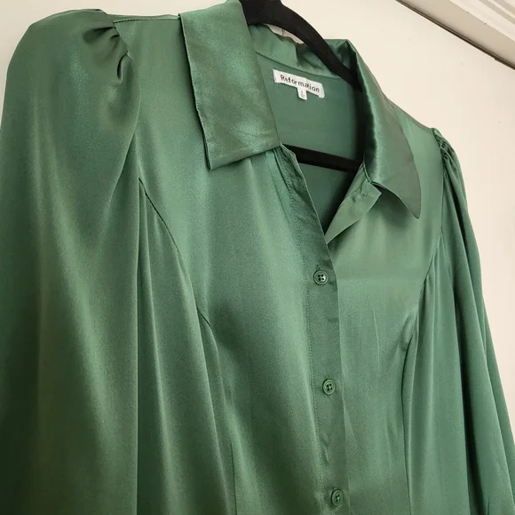 Reformation Catalina Silk Long Sleeve Midi Dress Green 6 - Picture 4 of 15